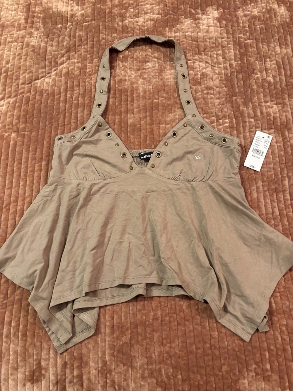 Women’s Taupe Halter Eyelet Tank Top Cute for Country Concerts!